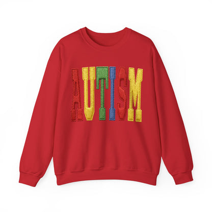 Autism Support Crewneck Sweatshirt – Colorful Embroidered AUTISM Design