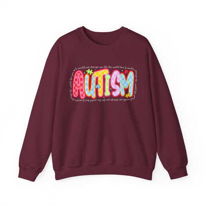 Autism Awareness Crewneck Sweatshirt — Colorful Puzzle Heart Design
