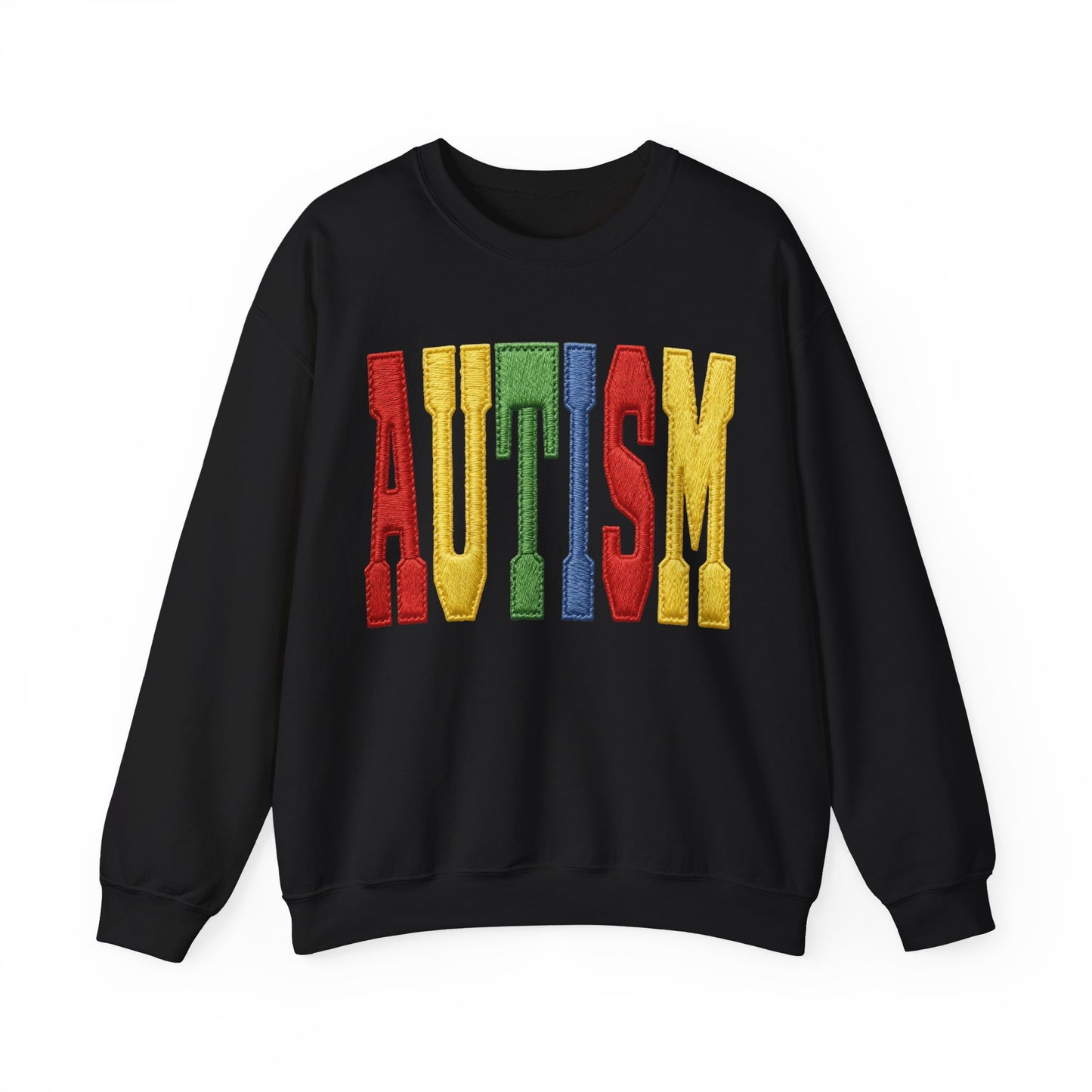 Autism Support Crewneck Sweatshirt – Colorful Embroidered AUTISM Design