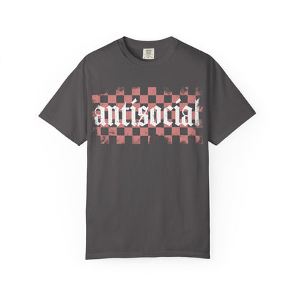 Antisocial Unisex Garment-Dyed T-Shirt | Trendy Graphic Tee, Gift for Introverts, Casual Wear, Street Style, Unique Fashion