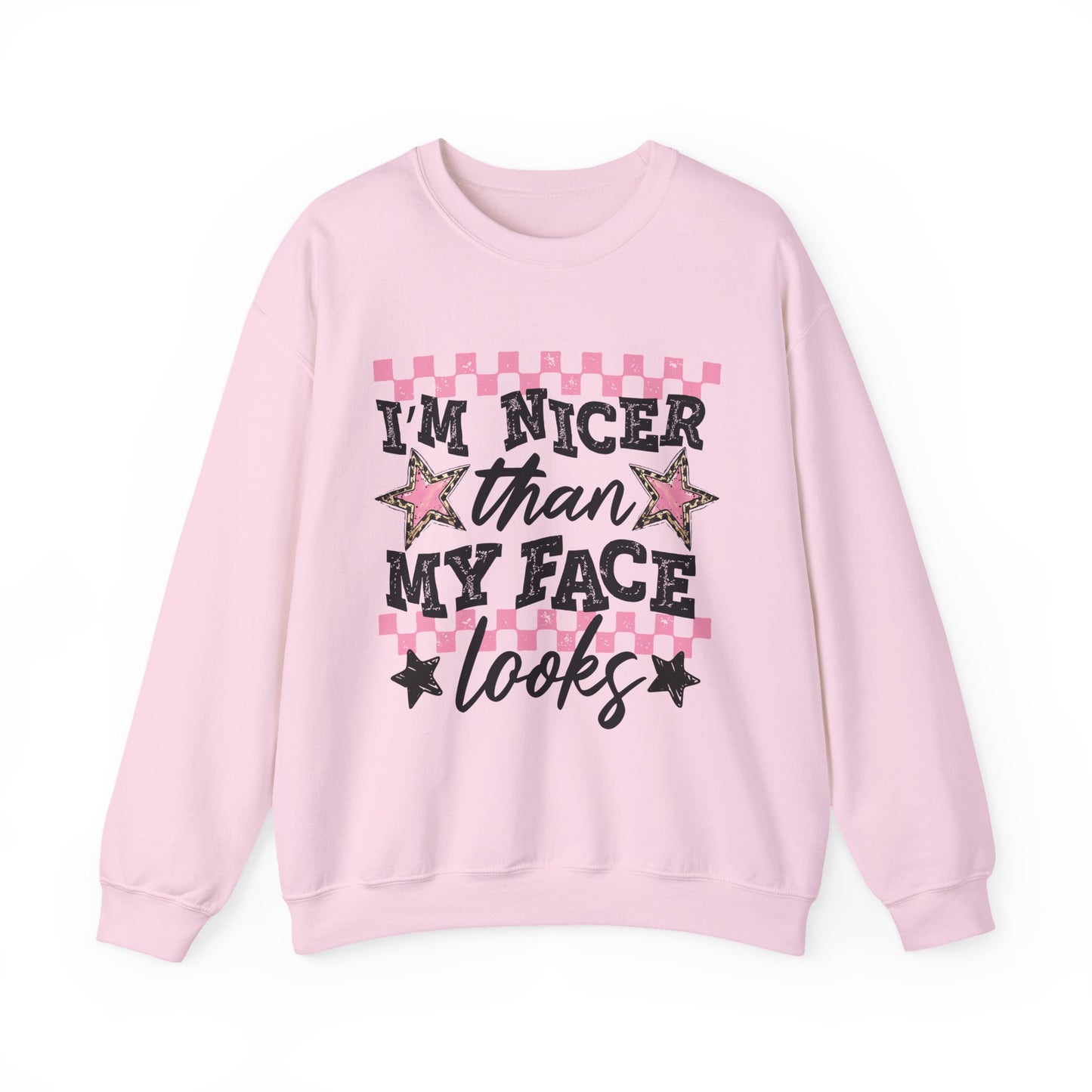 "I'm Nicer Than My Face Looks" Pink Checker Retro Graphic
