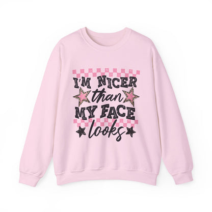 "I'm Nicer Than My Face Looks" Pink Checker Retro Graphic