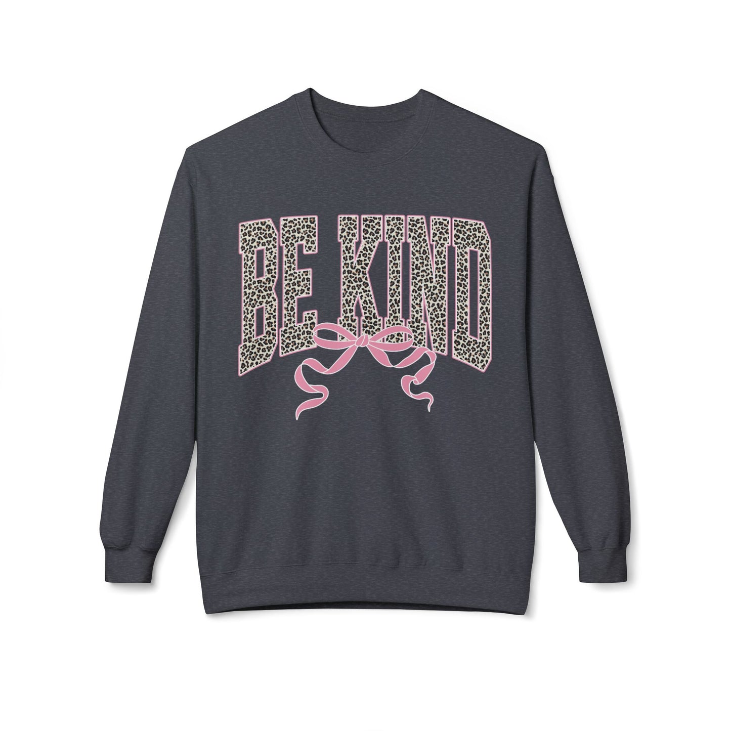Be Kind Leopard Print Crewneck Sweatshirt — Pink Bow Graphic