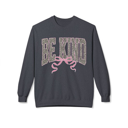 Be Kind Leopard Print Crewneck Sweatshirt — Pink Bow Graphic