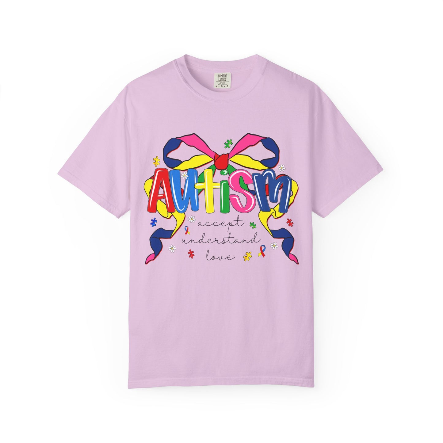 Autism Awareness Ribbon Bow T-Shirt — Accept Understand Love