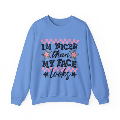 "I'm Nicer Than My Face Looks" Pink Checker Retro Graphic