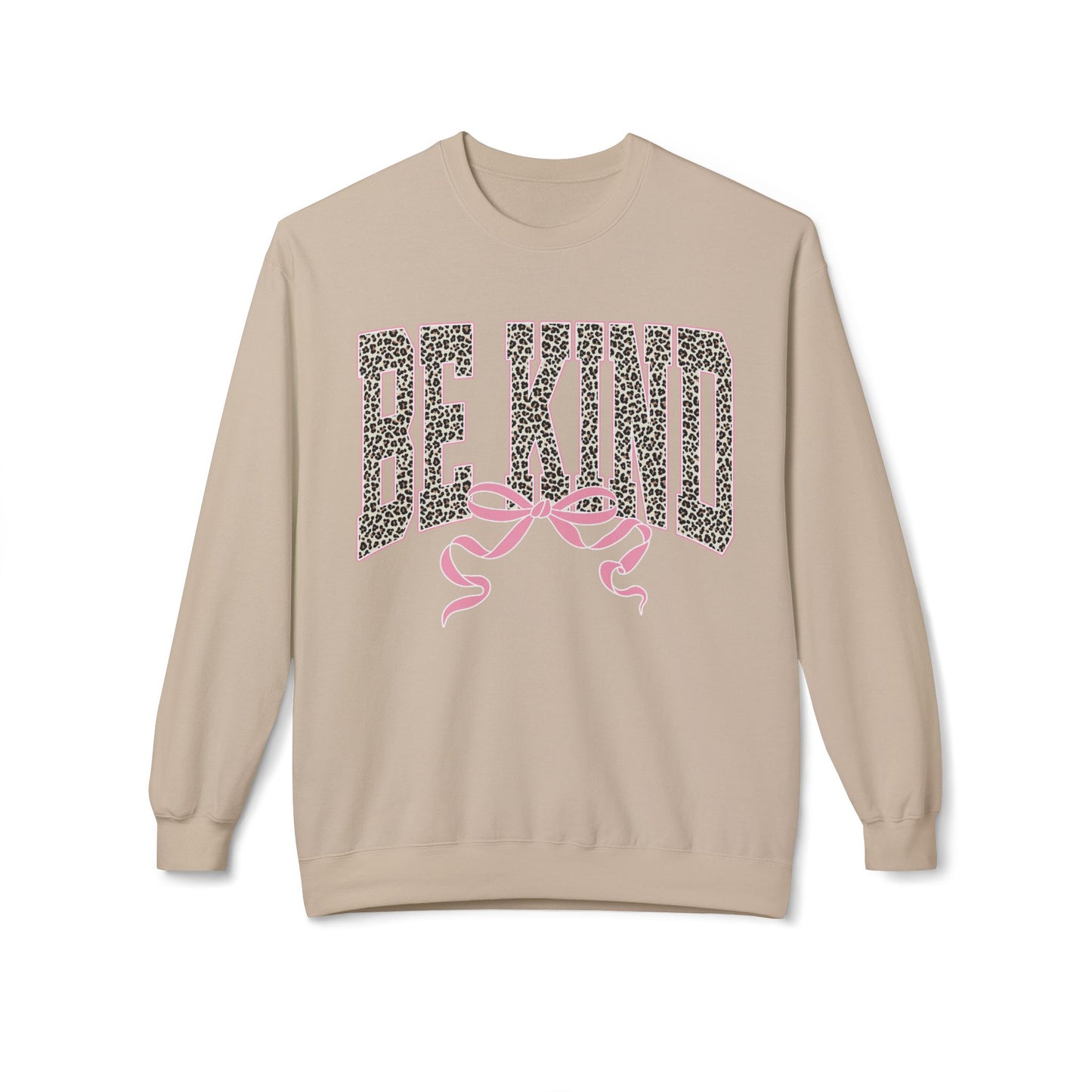 Be Kind Leopard Print Crewneck Sweatshirt — Pink Bow Graphic
