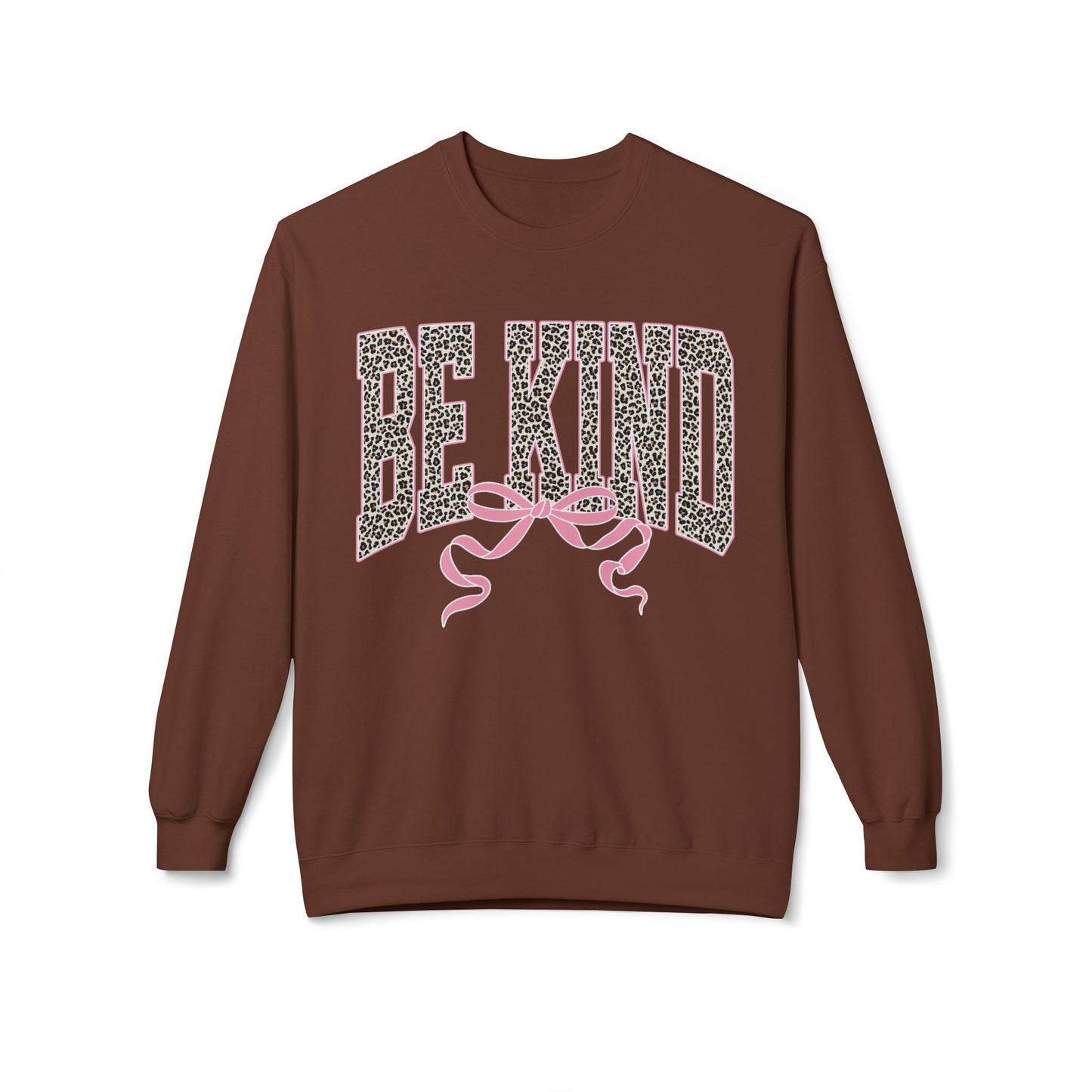 Be Kind Leopard Print Crewneck Sweatshirt — Pink Bow Graphic