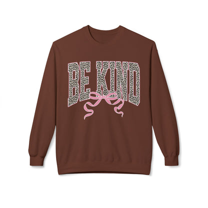 Be Kind Leopard Print Crewneck Sweatshirt — Pink Bow Graphic