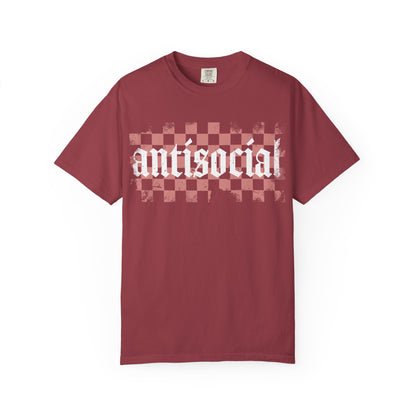 Antisocial Unisex Garment-Dyed T-Shirt | Trendy Graphic Tee, Gift for Introverts, Casual Wear, Street Style, Unique Fashion
