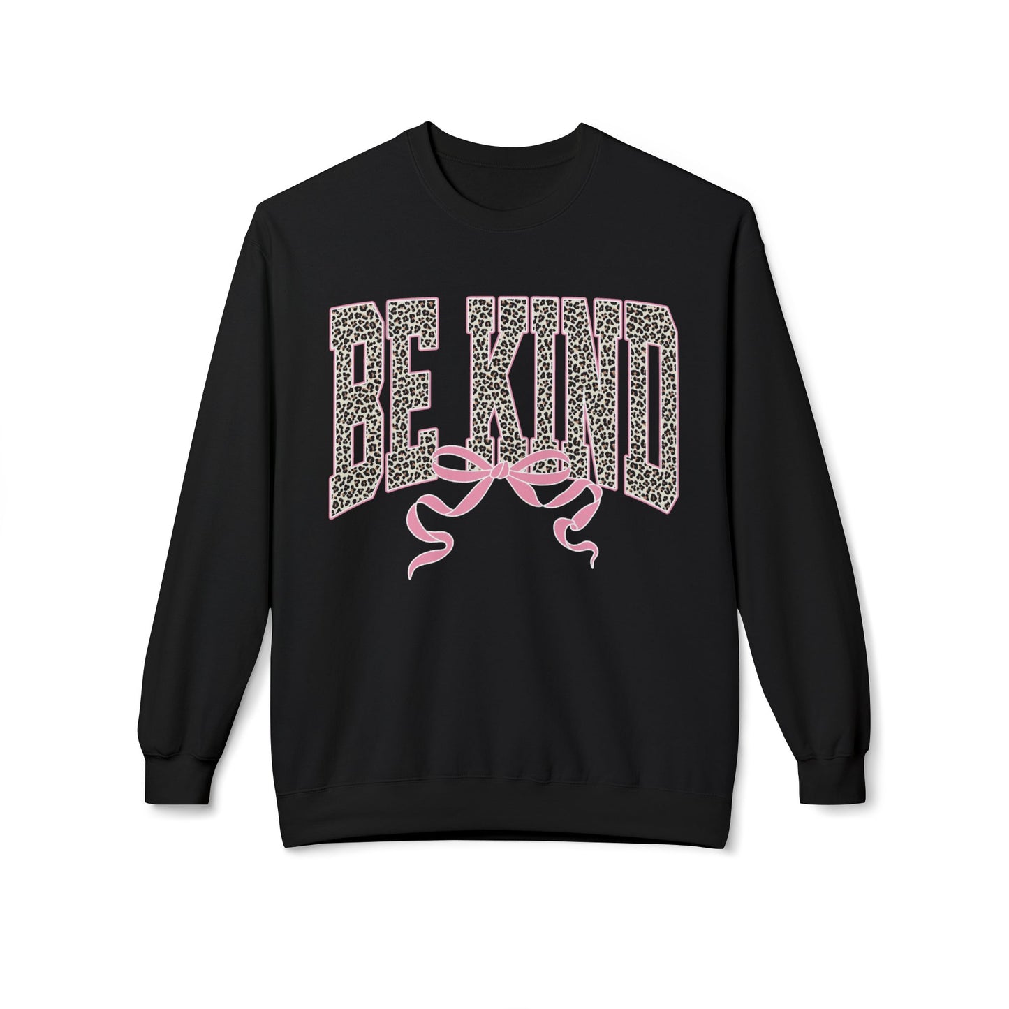Be Kind Leopard Print Crewneck Sweatshirt — Pink Bow Graphic