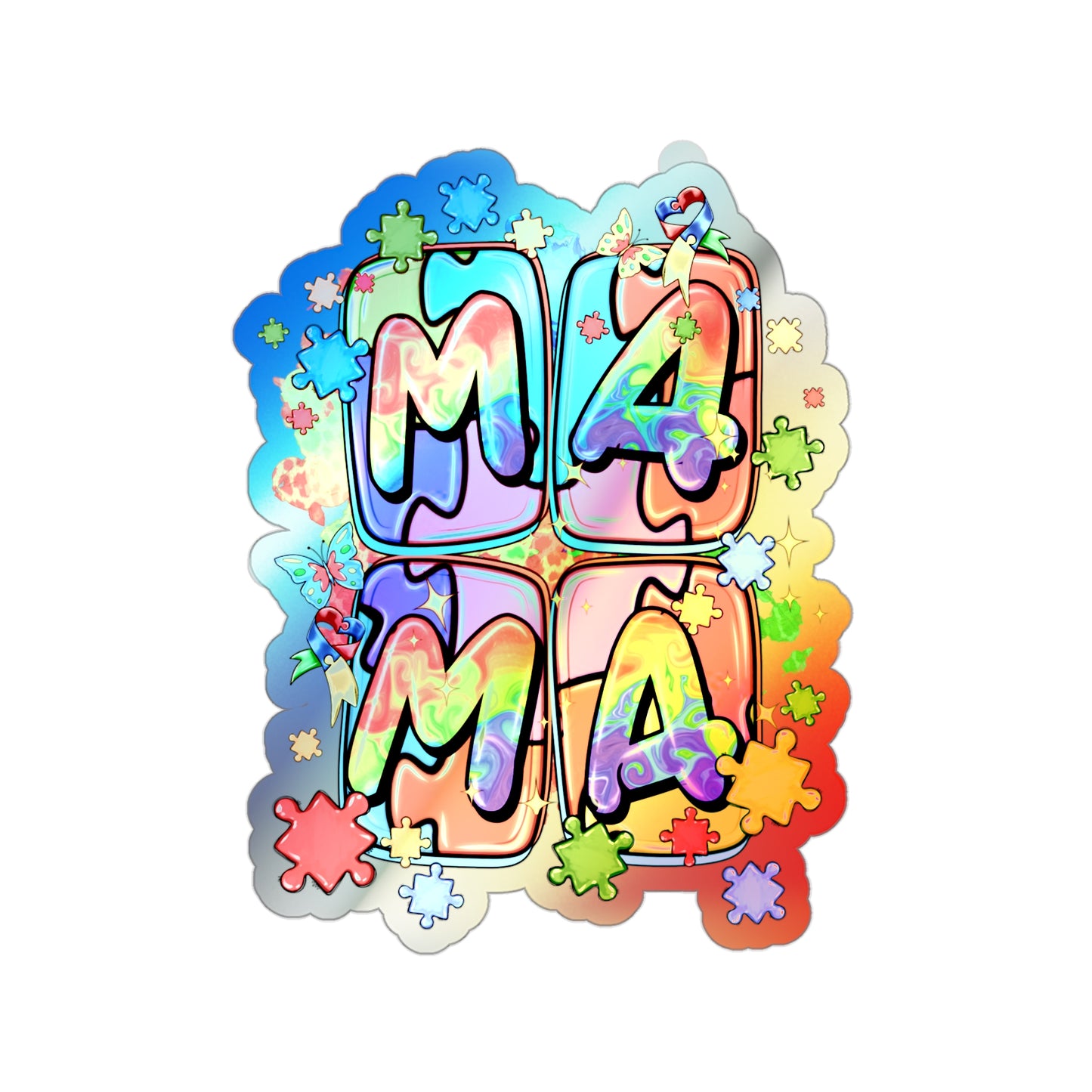 puzzle piece mama Holographic Die-cut Stickers