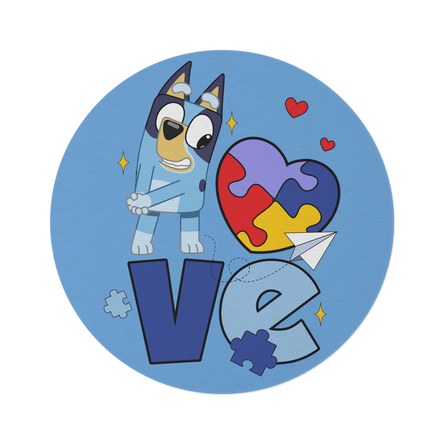 love bluey autism Round Rug