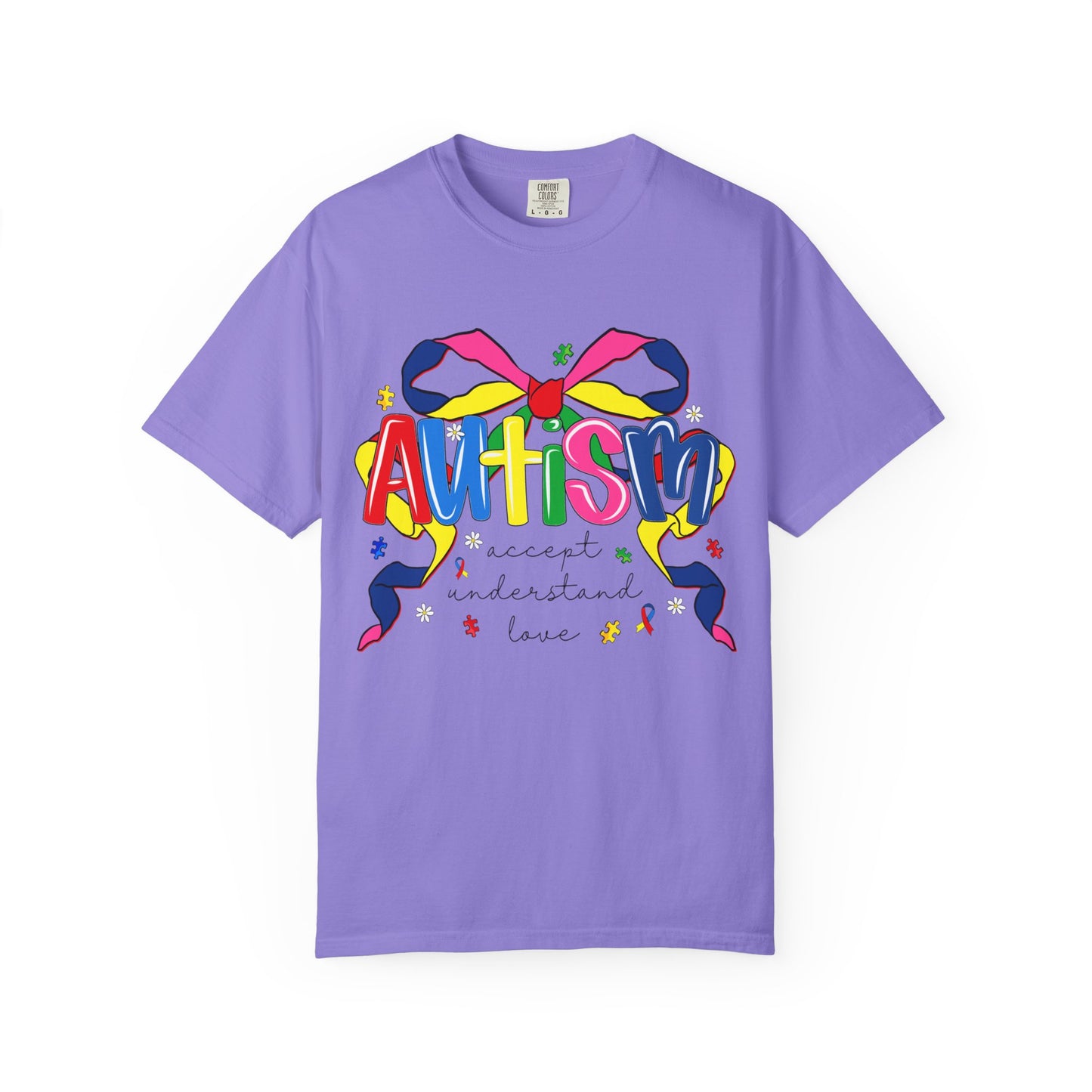 Autism Awareness Ribbon Bow T-Shirt — Accept Understand Love