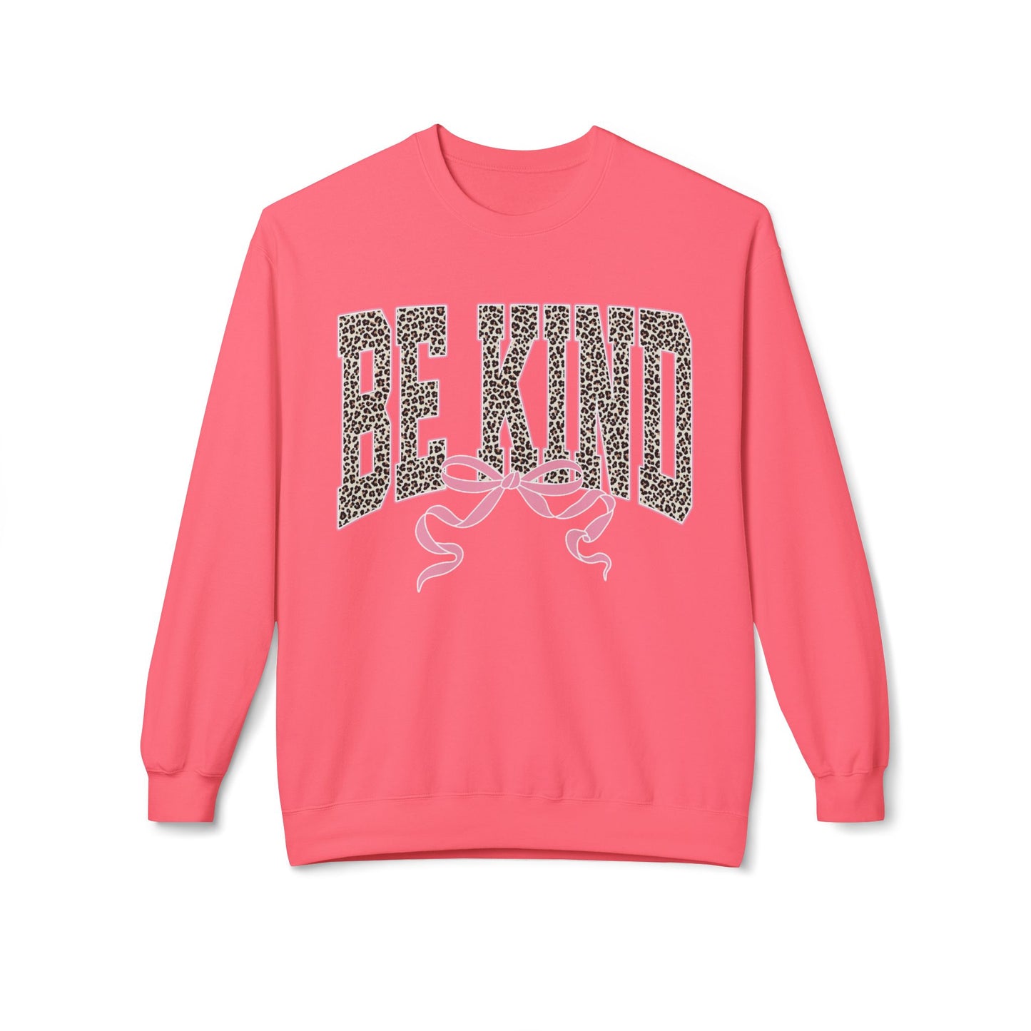 Be Kind Leopard Print Crewneck Sweatshirt — Pink Bow Graphic