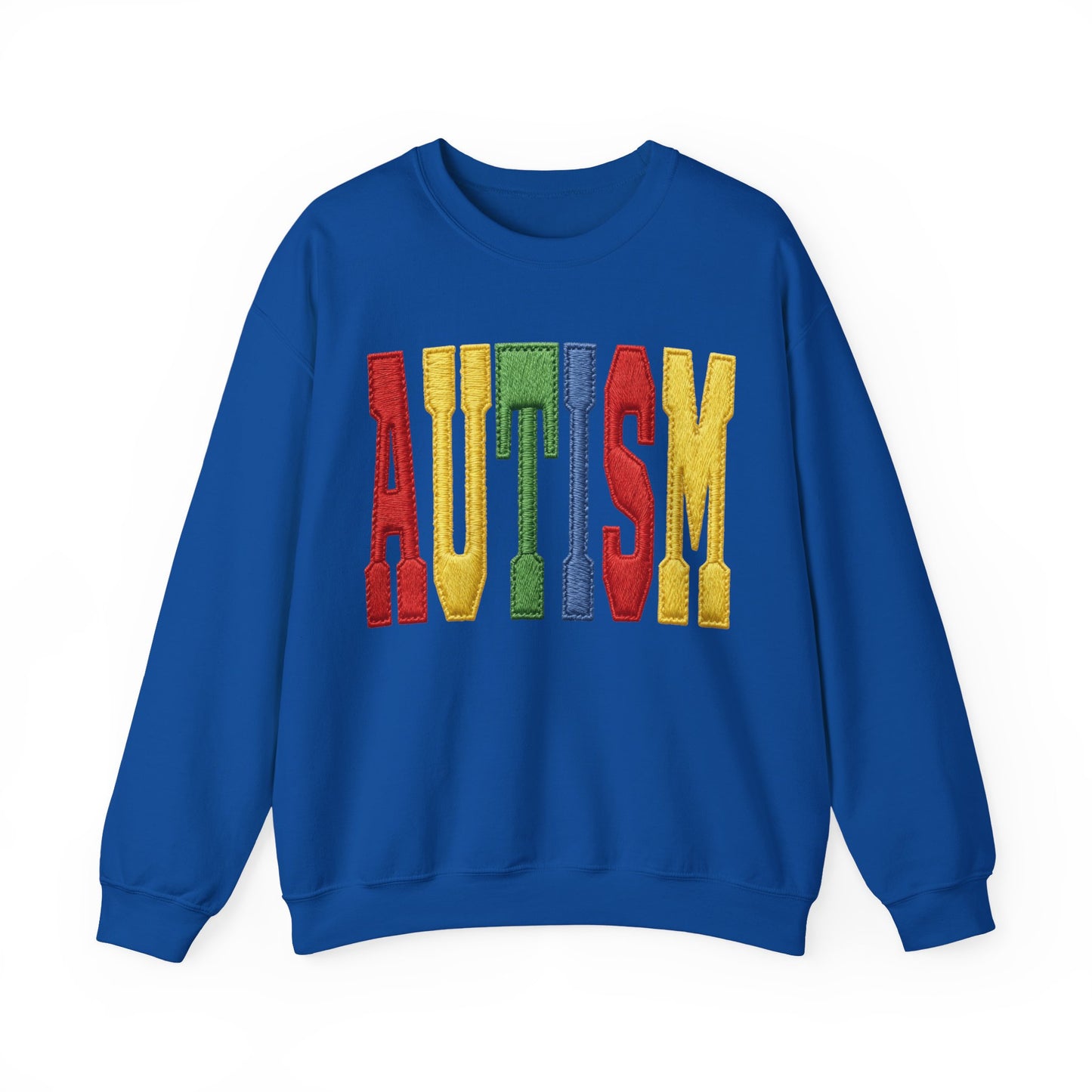 Autism Support Crewneck Sweatshirt – Colorful Embroidered AUTISM Design
