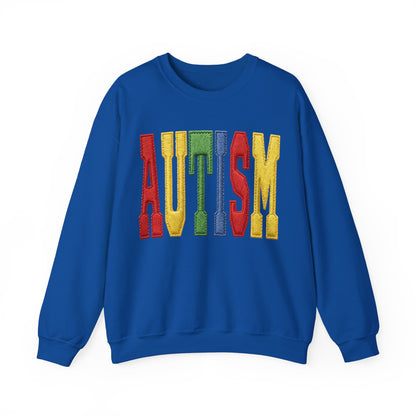 Autism Support Crewneck Sweatshirt – Colorful Embroidered AUTISM Design
