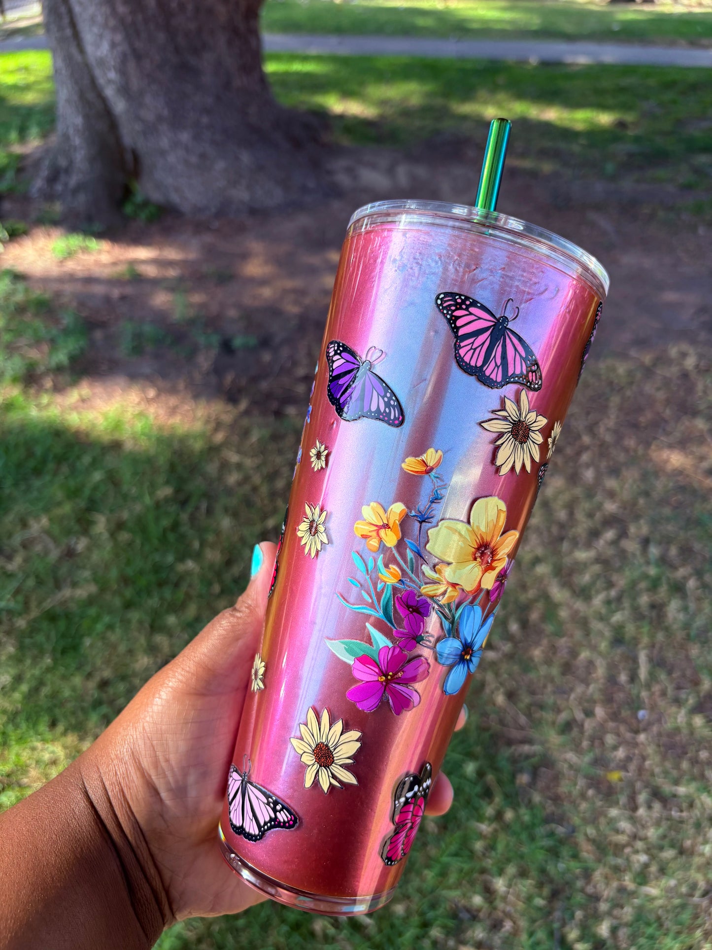 Butterfly snowglobe 24oz acrylic tumbler
