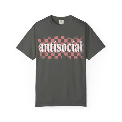 Antisocial Unisex Garment-Dyed T-Shirt | Trendy Graphic Tee, Gift for Introverts, Casual Wear, Street Style, Unique Fashion