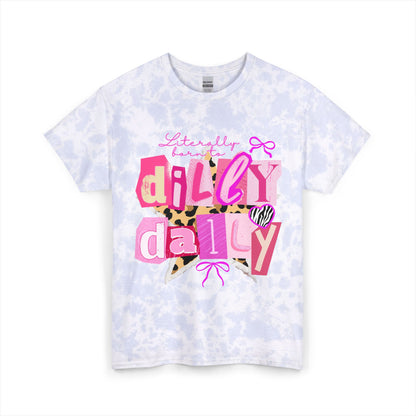 Dilly Dally Tie-Dye Tee — Playful Blue Graphic T-Shirt