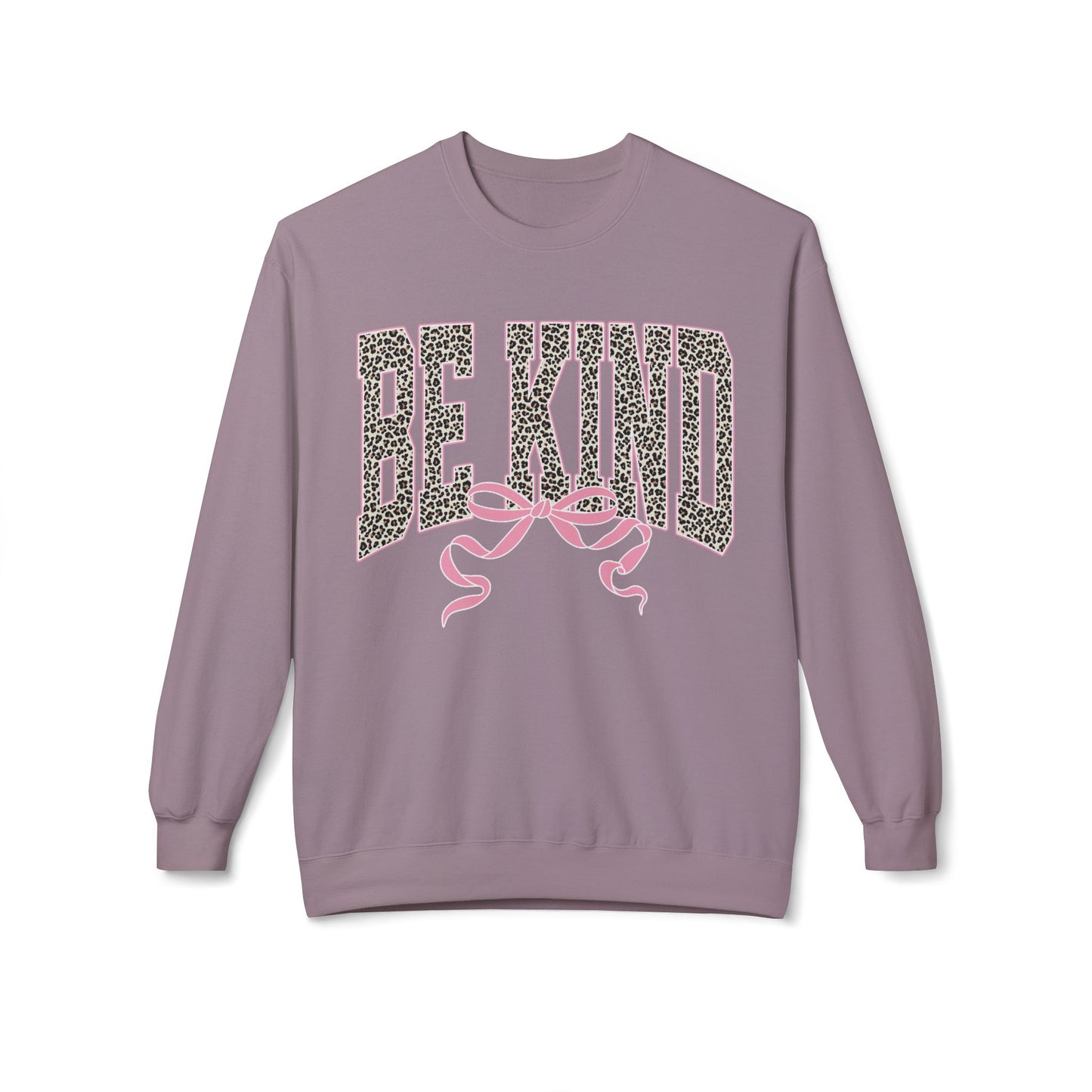Be Kind Leopard Print Crewneck Sweatshirt — Pink Bow Graphic