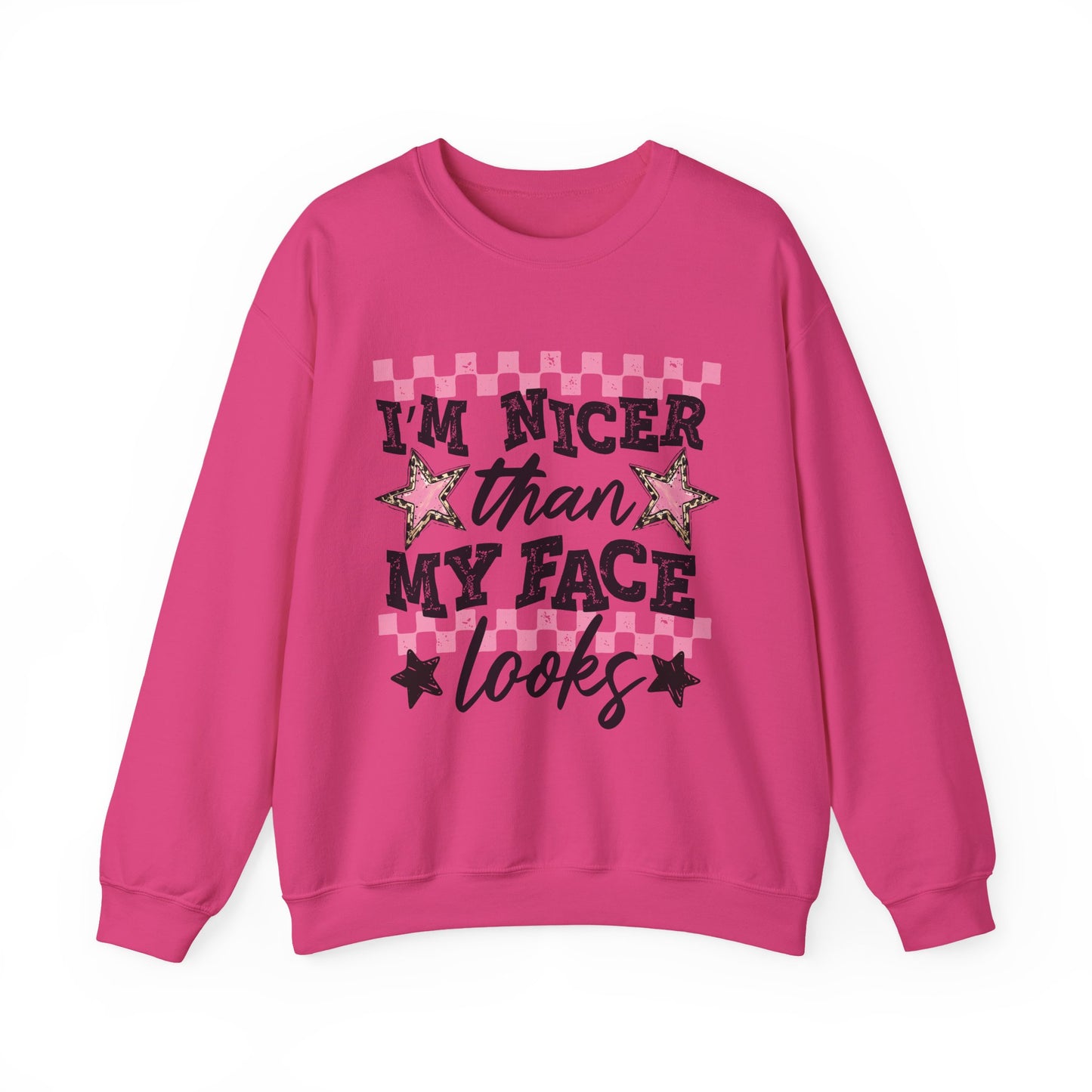 "I'm Nicer Than My Face Looks" Pink Checker Retro Graphic