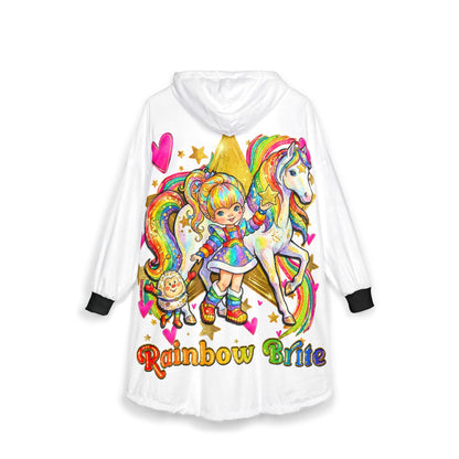 Rainbow Brite Hooded Blanket — Retro Rainbow Unicorn Cozy Throw with 'Rainbow Brite' Design