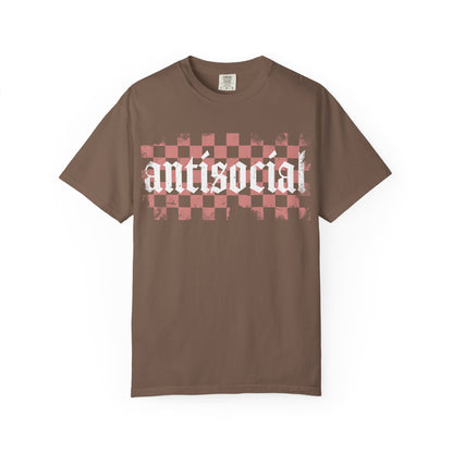 Antisocial Unisex Garment-Dyed T-Shirt | Trendy Graphic Tee, Gift for Introverts, Casual Wear, Street Style, Unique Fashion