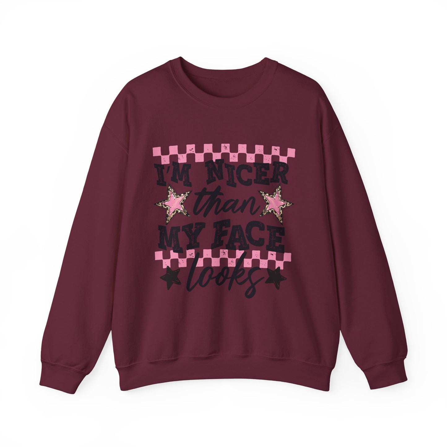 "I'm Nicer Than My Face Looks" Pink Checker Retro Graphic