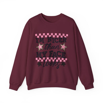 "I'm Nicer Than My Face Looks" Pink Checker Retro Graphic