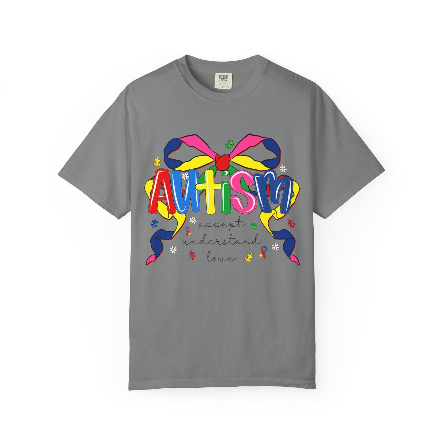 Autism Awareness Ribbon Bow T-Shirt — Accept Understand Love