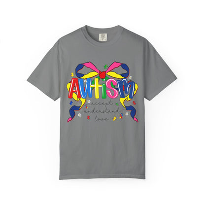 Autism Awareness Ribbon Bow T-Shirt — Accept Understand Love