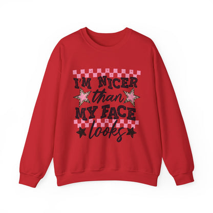 "I'm Nicer Than My Face Looks" Pink Checker Retro Graphic