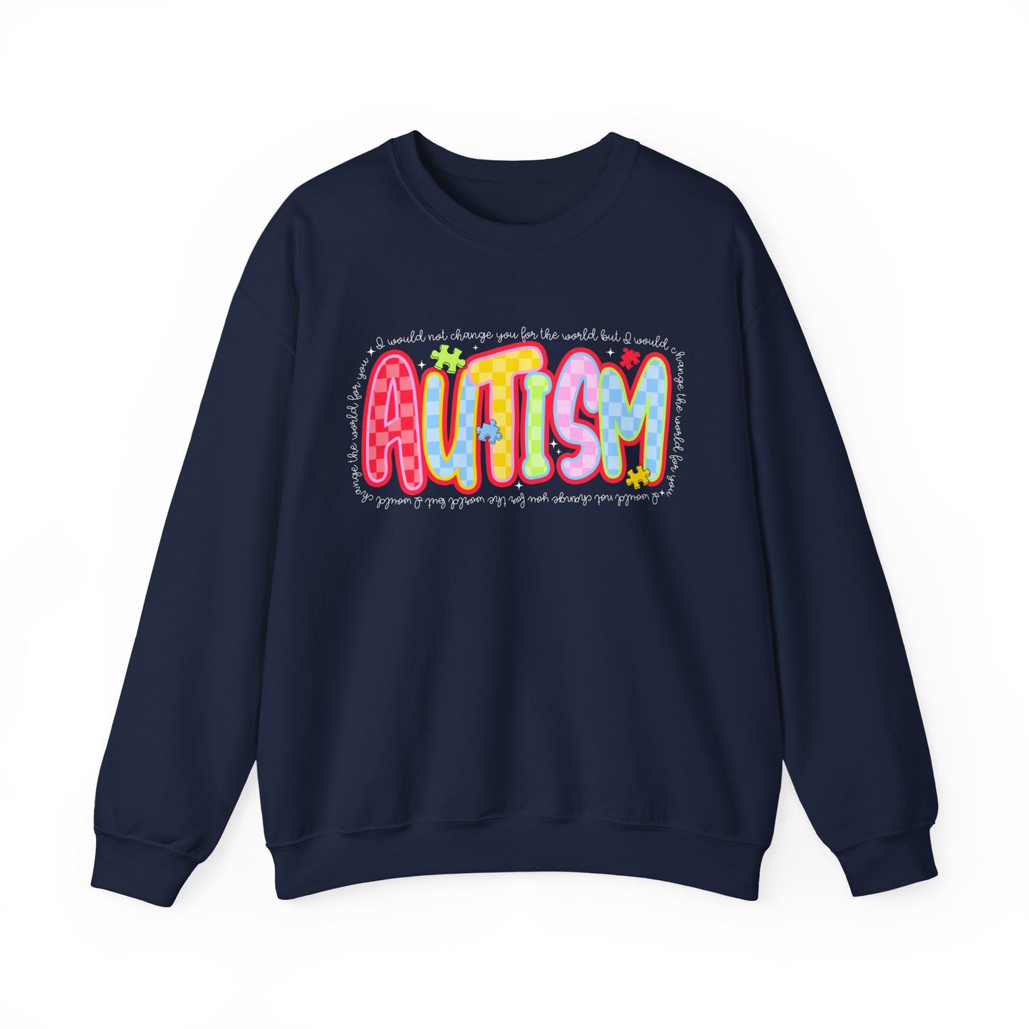 Autism Awareness Crewneck Sweatshirt — Colorful Puzzle Heart Design