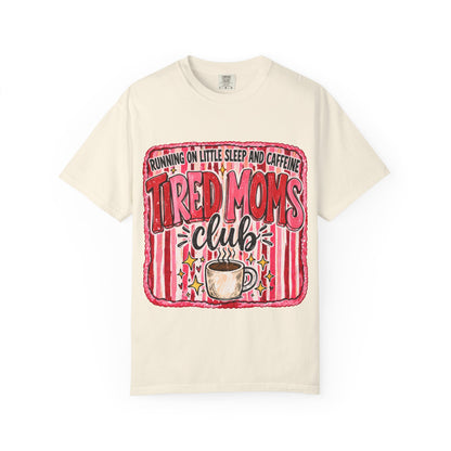 Tired Moms Club T-Shirt – 'Running on Little Sleep and Caffeine' Coffee Tee