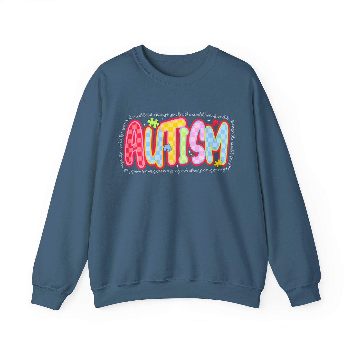 Autism Awareness Crewneck Sweatshirt — Colorful Puzzle Heart Design