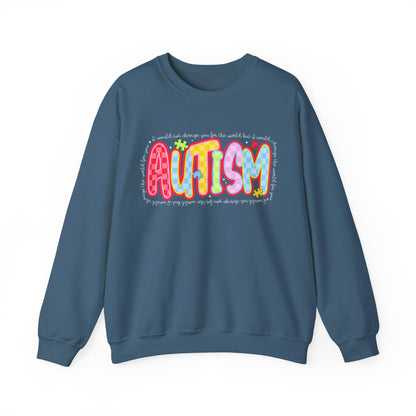Autism Awareness Crewneck Sweatshirt — Colorful Puzzle Heart Design