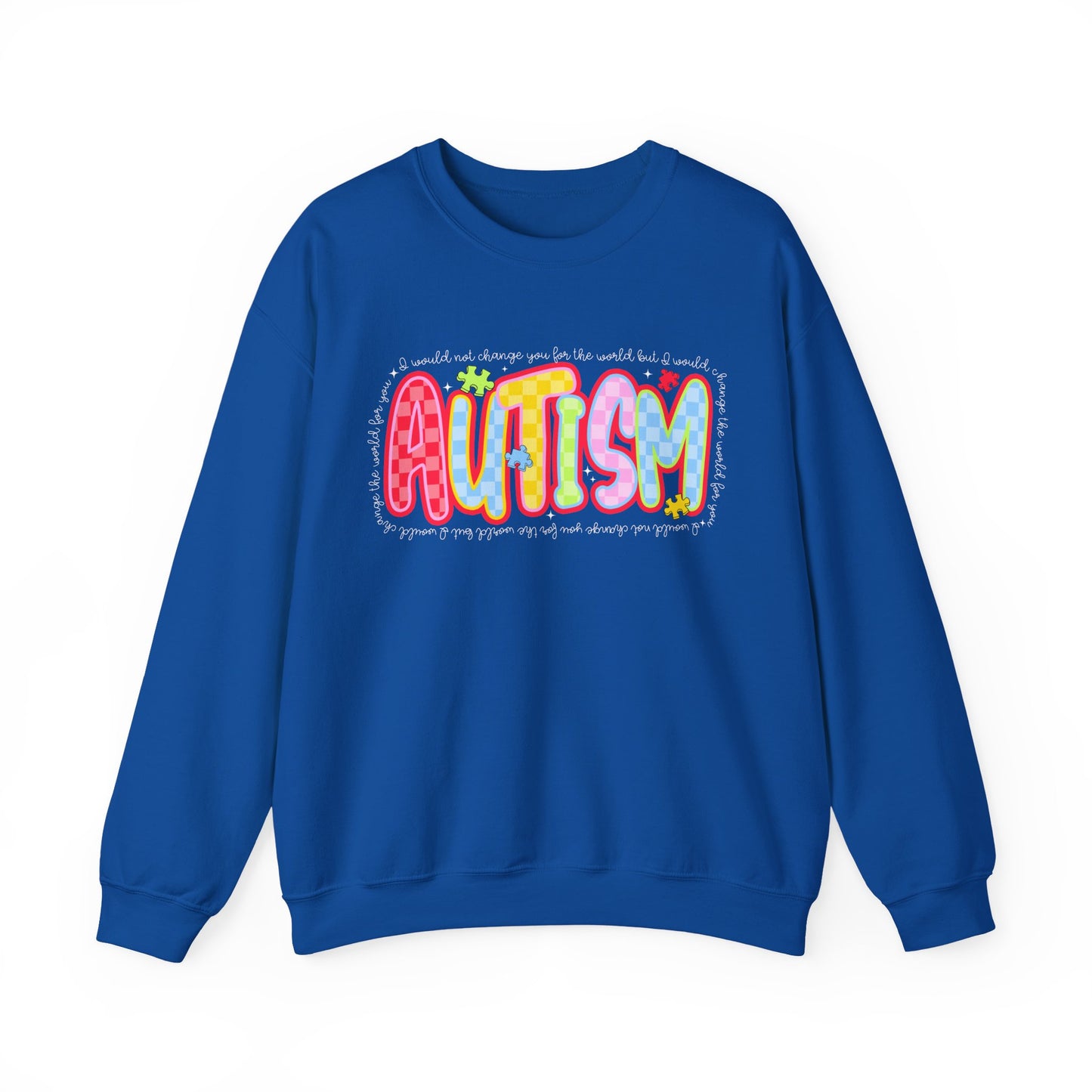 Autism Awareness Crewneck Sweatshirt — Colorful Puzzle Heart Design