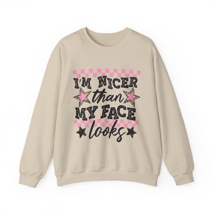 "I'm Nicer Than My Face Looks" Pink Checker Retro Graphic