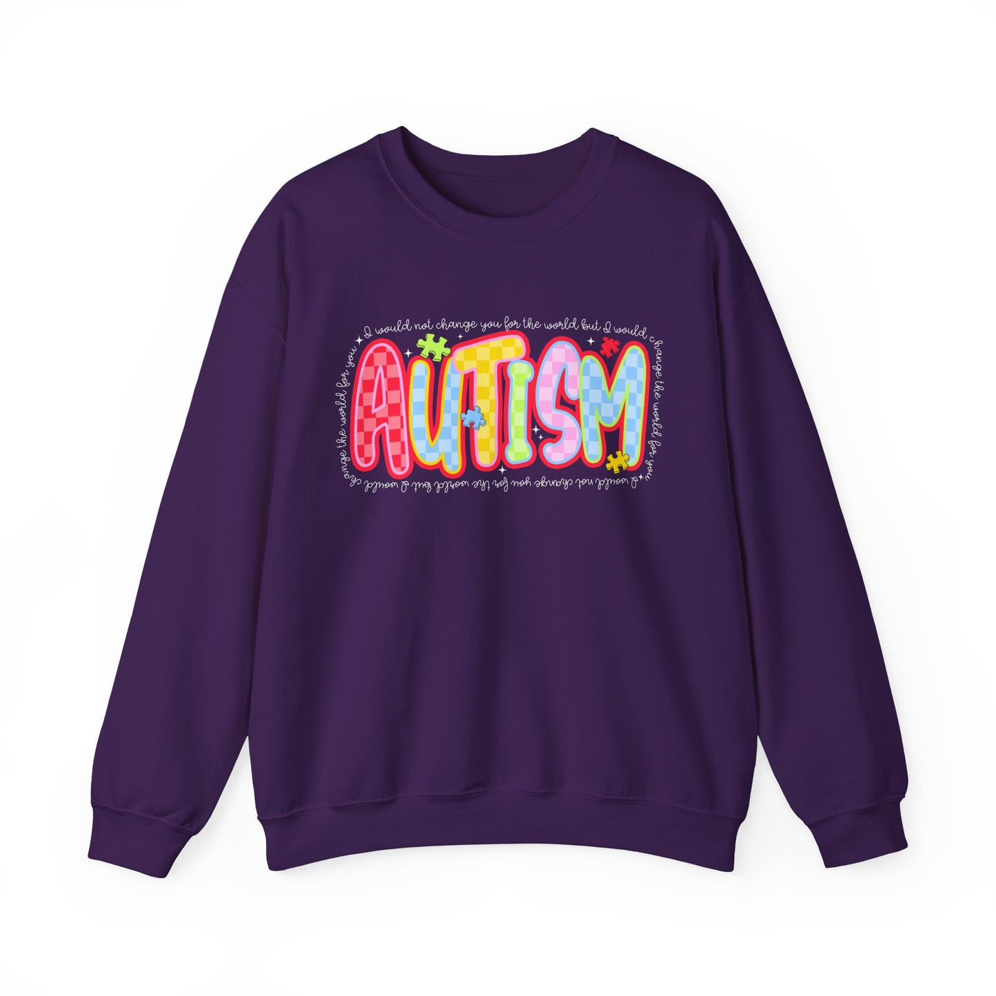 Autism Awareness Crewneck Sweatshirt — Colorful Puzzle Heart Design