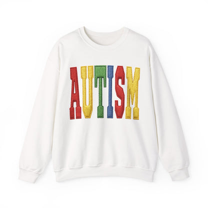 Autism Support Crewneck Sweatshirt – Colorful Embroidered AUTISM Design