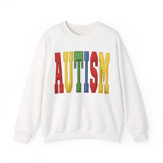 Autism Support Crewneck Sweatshirt – Colorful Embroidered AUTISM Design