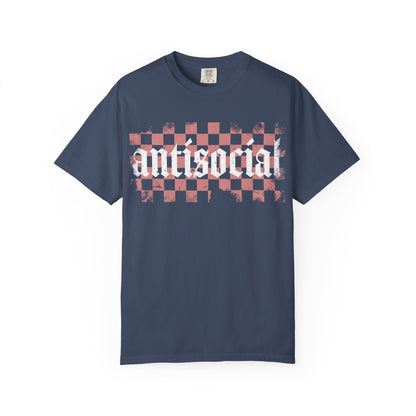 Antisocial Unisex Garment-Dyed T-Shirt | Trendy Graphic Tee, Gift for Introverts, Casual Wear, Street Style, Unique Fashion