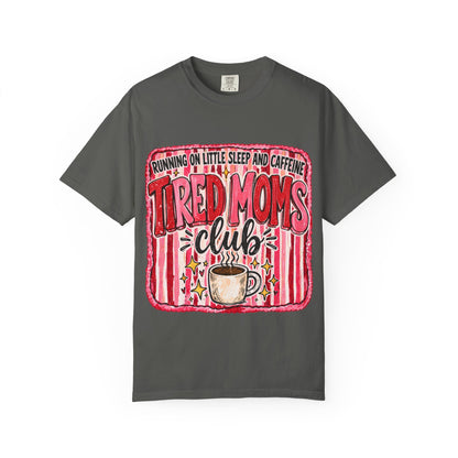Tired Moms Club T-Shirt – 'Running on Little Sleep and Caffeine' Coffee Tee