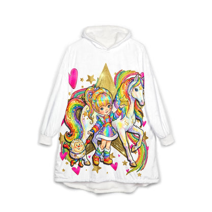 Rainbow Brite Hooded Blanket — Retro Rainbow Unicorn Cozy Throw with 'Rainbow Brite' Design