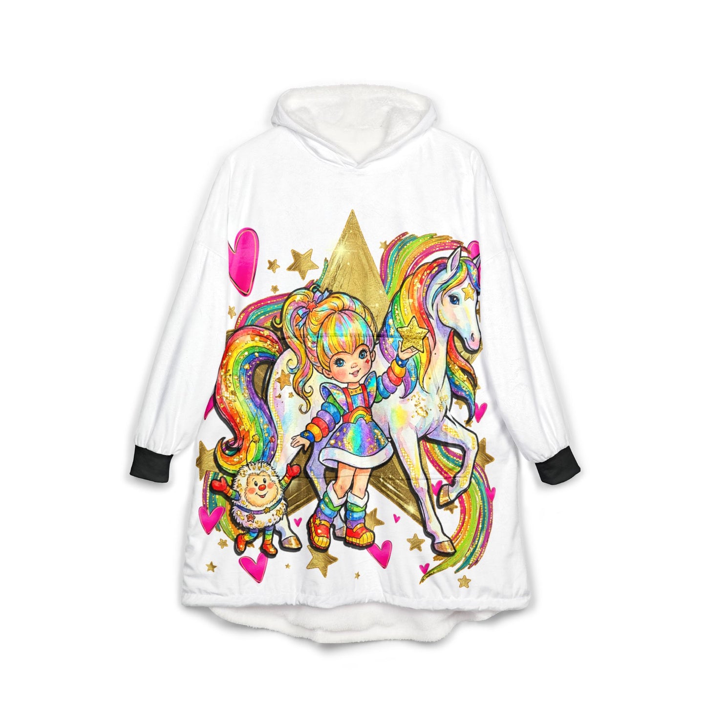 Rainbow Brite Hooded Blanket — Retro Rainbow Unicorn Cozy Throw with 'Rainbow Brite' Design