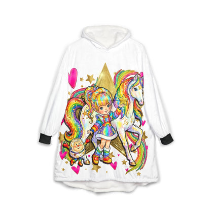 Rainbow Brite Hooded Blanket — Retro Rainbow Unicorn Cozy Throw with 'Rainbow Brite' Design
