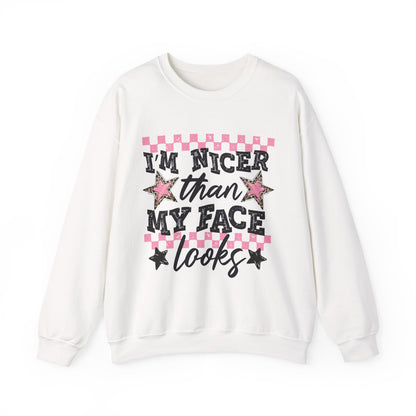"I'm Nicer Than My Face Looks" Pink Checker Retro Graphic