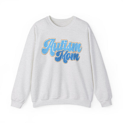 autism mom faux embroidery Unisex Heavy Blend™ Crewneck Sweatshirt