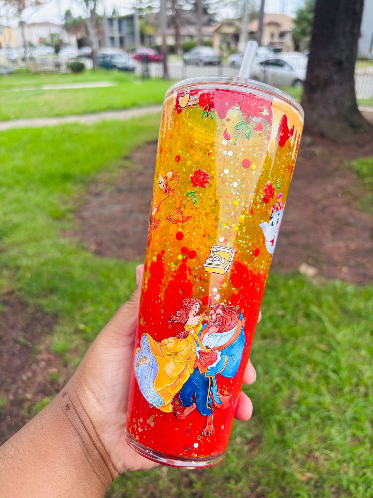 Beauty and the beast dual drip tumbler